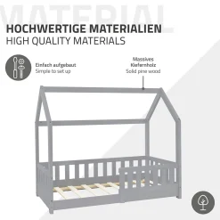 Ml-Design Lit d'enfant 140x70cm gris clair bois de pin avec toit et sommier protection contre chutes Online