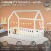 Ml-Design Lit d'enfant 140x70cm blanc en bois de pin avec toit et sommier protection contre chutes Clearance