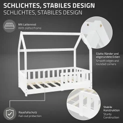 Ml-Design Lit d'enfant 140x70cm blanc en bois de pin avec toit et sommier protection contre chutes Clearance