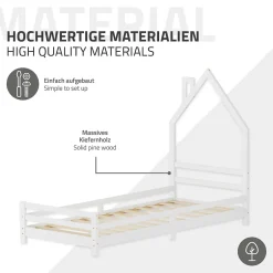Ml-Design Lit d'enfant 90x200cm blanc forme maison en bois de pin avec sommier à lattes sans matelas Hot