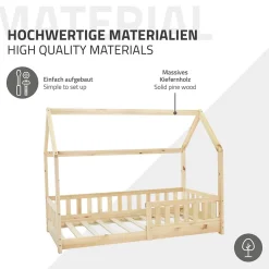 Ml-Design Lit d'enfant 160x80cm naturel en bois de pin avec toit et sommier protection contre chutes Discount