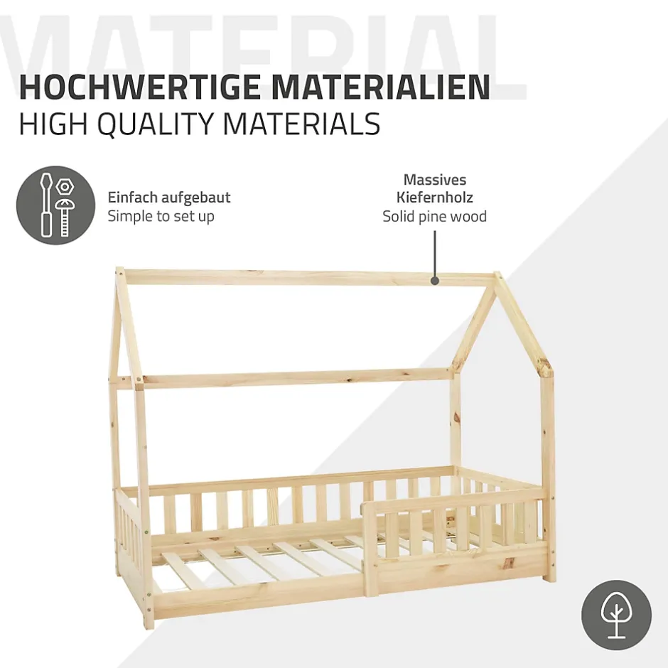 Ml-Design Lit d'enfant 160x80cm naturel en bois de pin avec toit et sommier protection contre chutes Discount
