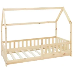 Ml-Design Lit d'enfant 160x80cm naturel en bois de pin avec toit et sommier protection contre chutes Discount