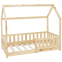 Ml-Design Lit d'enfant 140x70cm naturel en bois de pin avec toit et sommier protection contre chutes Clearance