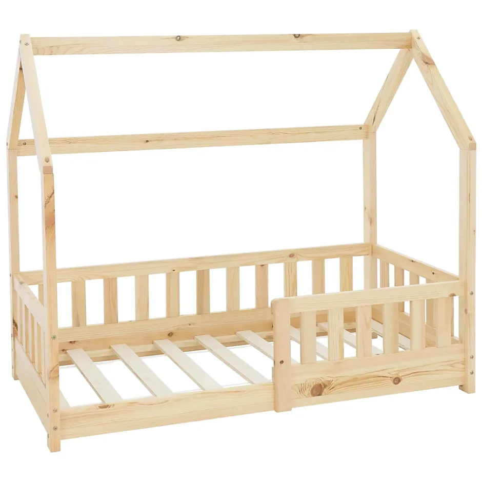 Ml-Design Lit d'enfant 140x70cm naturel en bois de pin avec toit et sommier protection contre chutes Clearance