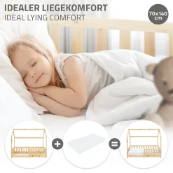 Ml-Design Lit d'enfant 140x70cm naturel en bois de pin avec toit et sommier protection contre chutes Clearance