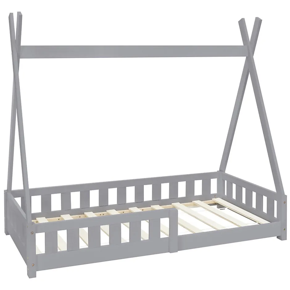Enfant Ml-Design Lit d'enfants Tipi 80x160 cm gris clair maison en bois de pin avec sommier clôture de jeu