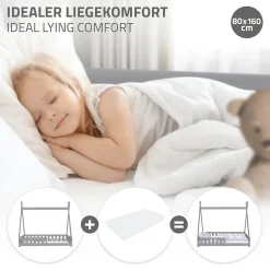 Enfant Ml-Design Lit d'enfants Tipi 80x160 cm gris clair maison en bois de pin avec sommier clôture de jeu