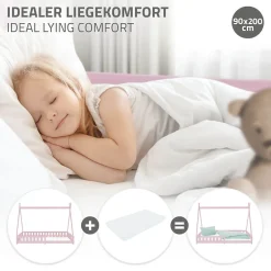 Enfant Ml-Design Lit d'enfants Tipi 90x200cm vert menthe indien bois de pin avec sommier et clôture de jeu