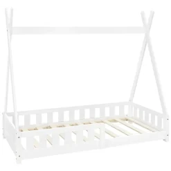 Enfant Ml-Design Lit d'enfants Tipi 80x160 cm blanc maison en bois de pin avec sommier clôture de jeu