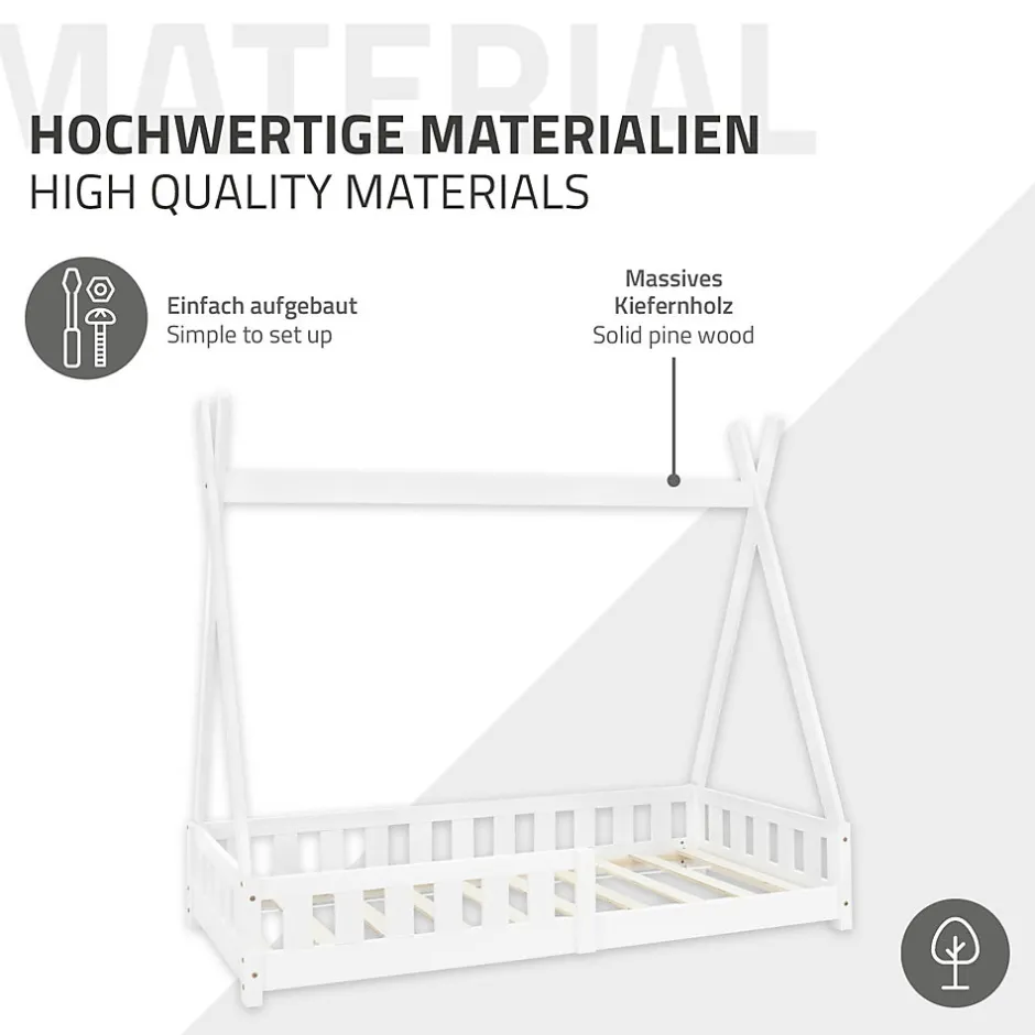 Enfant Ml-Design Lit d'enfants Tipi 80x160 cm blanc maison en bois de pin avec sommier clôture de jeu
