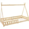 Enfant Ml-Design Lit d'enfants Tipi 90x200 cm naturel indien en bois de pin avec sommier et clôture de jeu