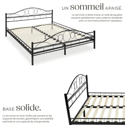 Tectake Lit design moderne avec sommier de Style romantique 180 x 200 cm noir