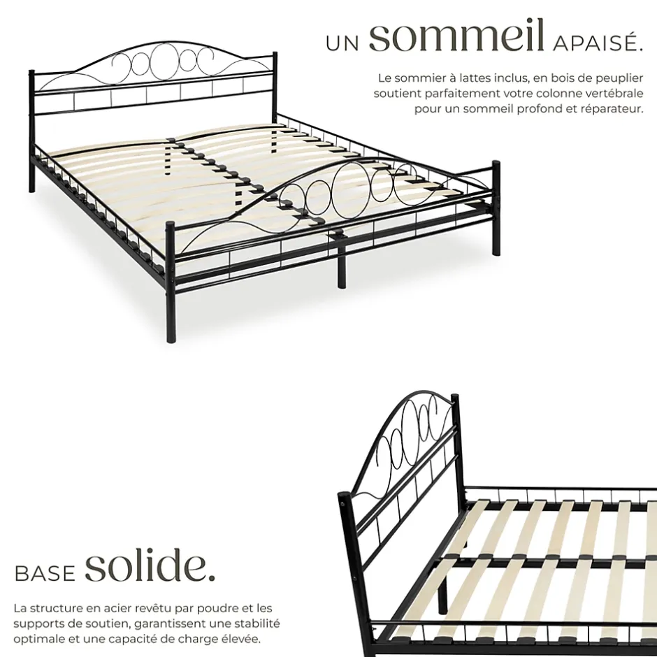 Tectake Lit design moderne avec sommier de Style romantique 180 x 200 cm noir
