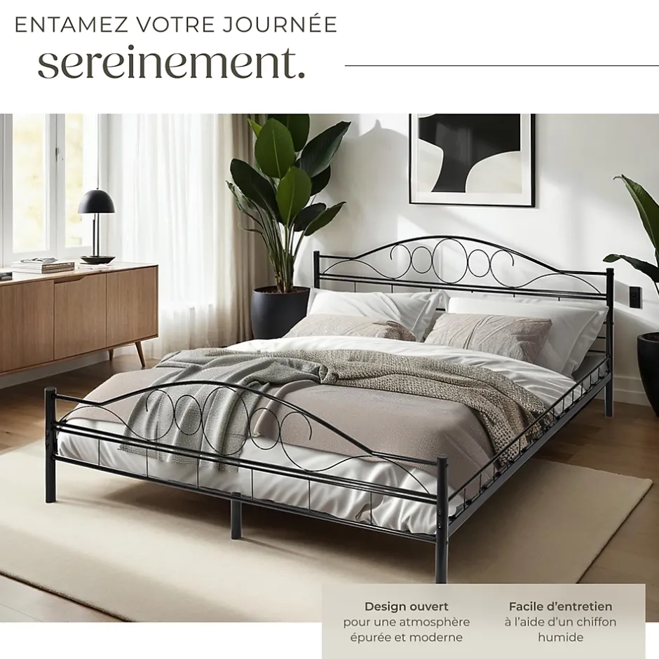 Tectake Lit design moderne avec sommier de Style romantique 180 x 200 cm noir