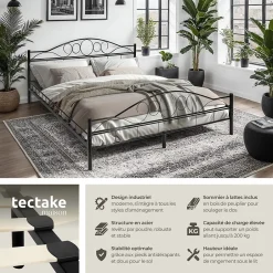 Tectake Lit design moderne avec sommier de Style romantique 180 x 200 cm noir