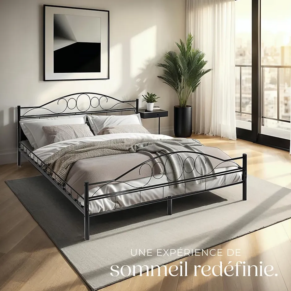 Tectake Lit design moderne avec sommier de Style romantique 180 x 200 cm noir