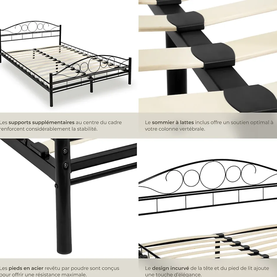 Tectake Lit design moderne avec sommier de Style romantique 180 x 200 cm noir