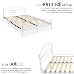 Tectake Lit design moderne avec sommier de Style romantique 140 x 200 cm blanc