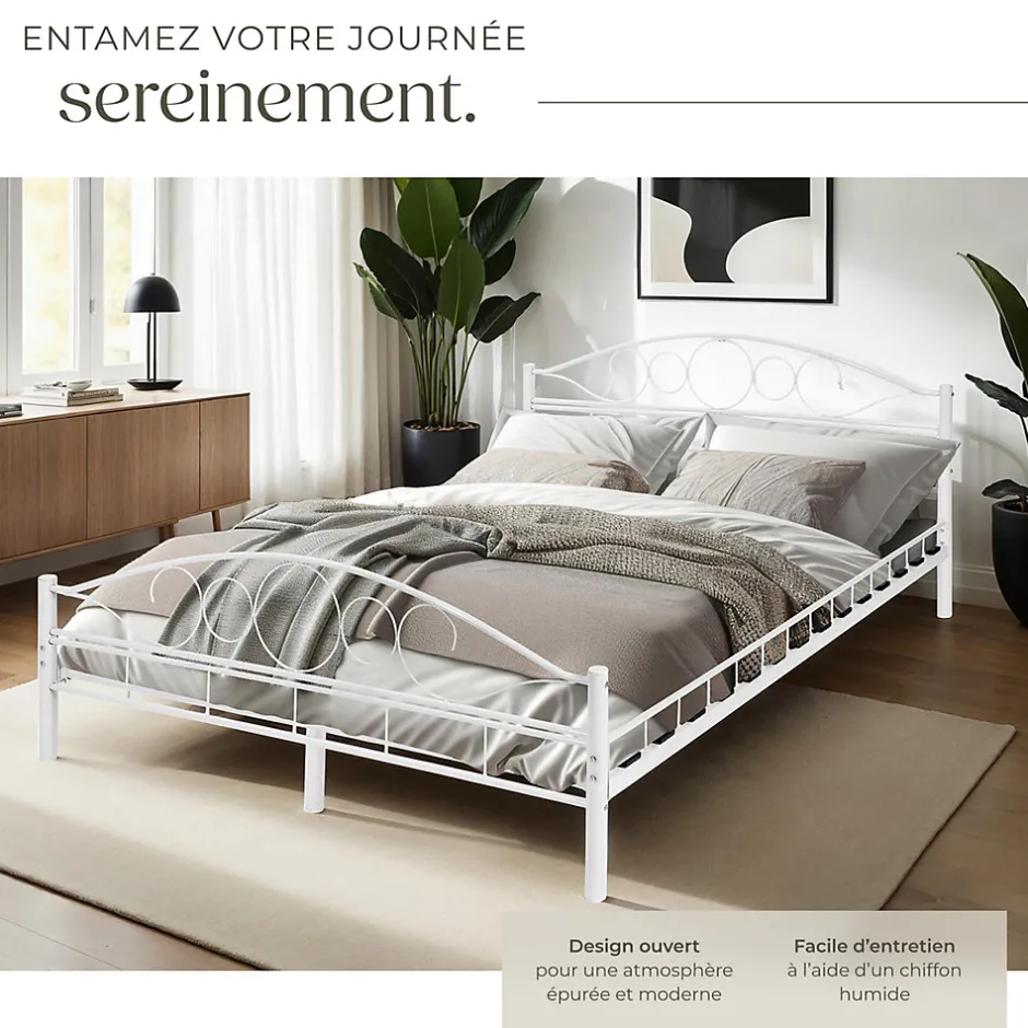 Tectake Lit design moderne avec sommier de Style romantique 140 x 200 cm blanc