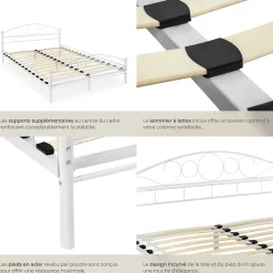 Tectake Lit design moderne avec sommier de Style romantique 140 x 200 cm blanc
