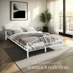 Tectake Lit design moderne avec sommier de Style romantique 140 x 200 cm blanc