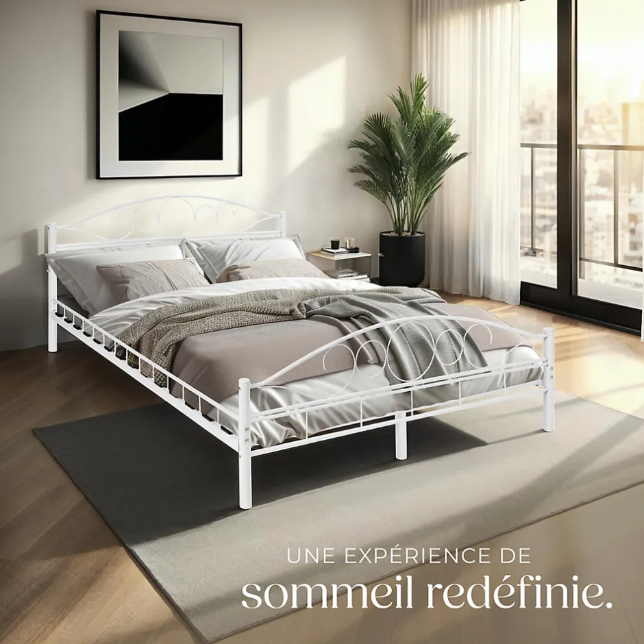 Tectake Lit design moderne avec sommier de Style romantique 140 x 200 cm blanc