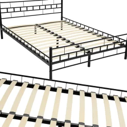 Tectake Lit design moderne en acier avec sommier 140 x 200 cm noir Best