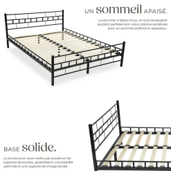 Tectake Lit design moderne en acier avec sommier 140 x 200 cm noir Best