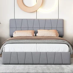 Generique lit double 160 x 200 avec 4 tiroirs,lit capitonné avec sommier à lattes en bois,Tissu velours doux pour la peau,Gris