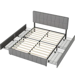 Generique lit double 160 x 200 avec 4 tiroirs,lit capitonné avec sommier à lattes en bois,Tissu velours doux pour la peau,Gris