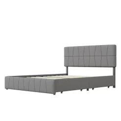 Generique lit double 160 x 200 avec 4 tiroirs,lit capitonné avec sommier à lattes en bois,Tissu velours doux pour la peau,Gris