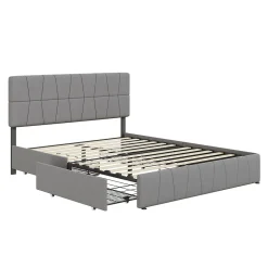 Generique lit double 160 x 200 avec 4 tiroirs,lit capitonné avec sommier à lattes en bois,Tissu velours doux pour la peau,Gris
