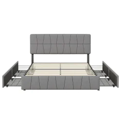 Generique lit double 160 x 200 avec 4 tiroirs,lit capitonné avec sommier à lattes en bois,Tissu velours doux pour la peau,Gris