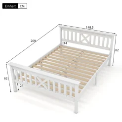 Okwish Lit double 140 x 200 cm - Lit classique avec tête de lit et sommier à lattes - Pin massif + MDF - Sans Matelas - Blanc