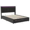 Fortuna lai Lit Double 140 X 200 Cm Avec Éclairage LED, Prise USB, Rangement, Tête De Lit Capitonnée, Noir