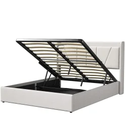 Fortuna lai Lit Double 140 X 200 Cm Avec Port USB Et Compartiment De Rangement, Avec Tête De Lit, Beige