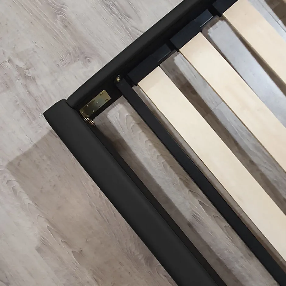 Meubletmoi Lit double 160 x 200 cm en simili noir + sommier fixe - PANDORA Best