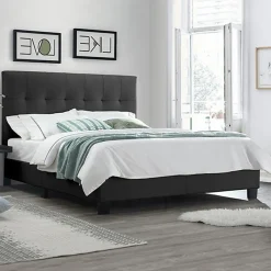 Meubletmoi Lit double 160 x 200 cm en simili noir + sommier fixe - PANDORA Best