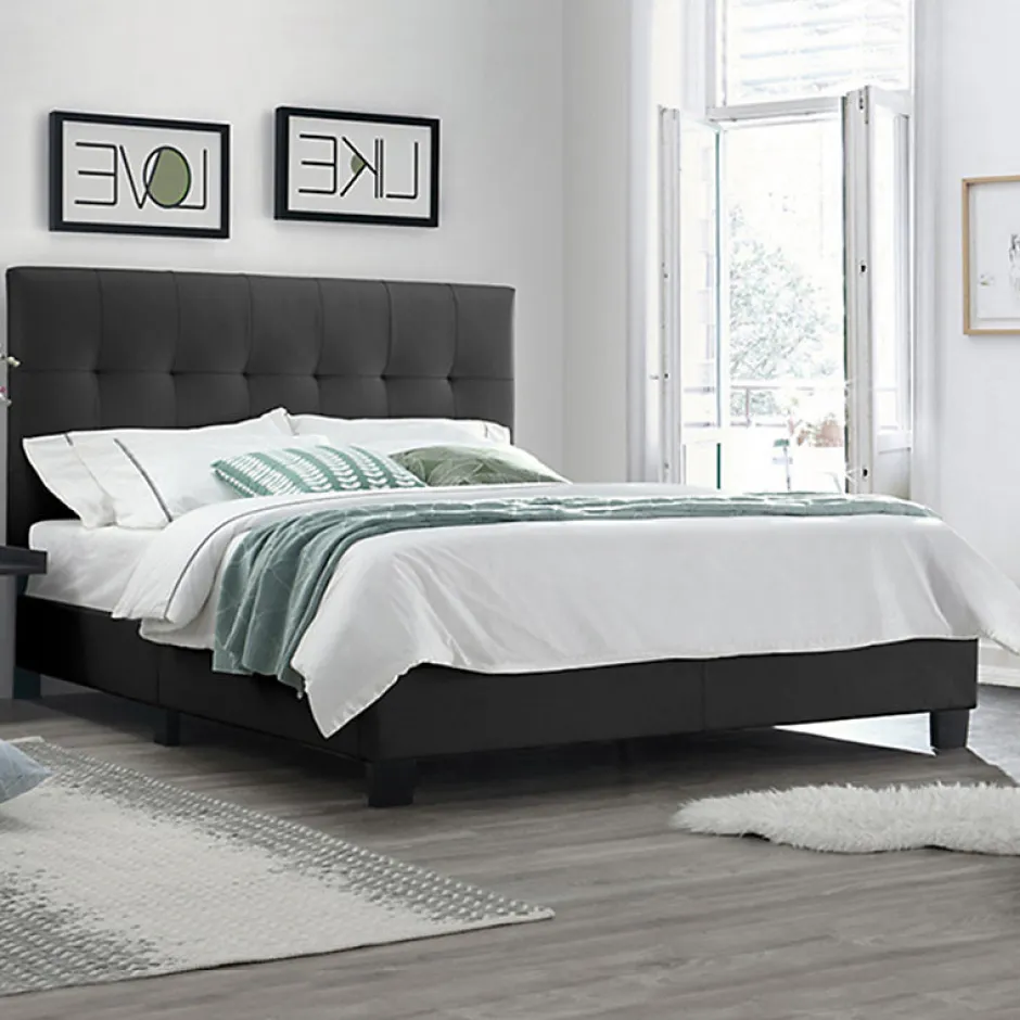 Meubletmoi Lit double 160 x 200 cm en simili noir + sommier fixe - PANDORA Best