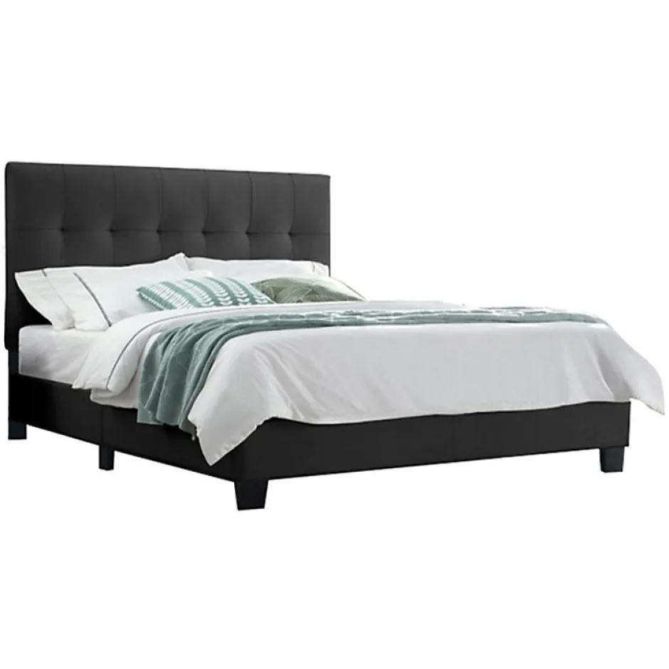 Meubletmoi Lit double 160 x 200 cm en simili noir + sommier fixe - PANDORA Best