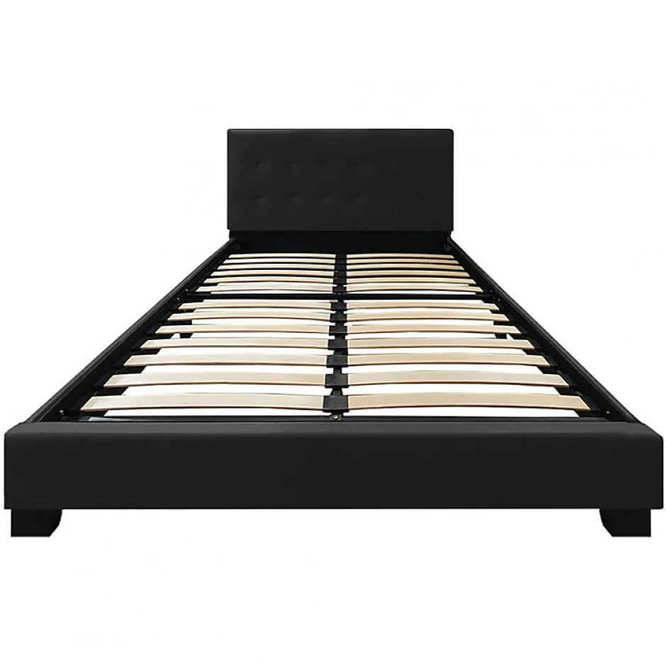 Meubletmoi Lit double 160 x 200 cm en simili noir + sommier fixe - PANDORA Best