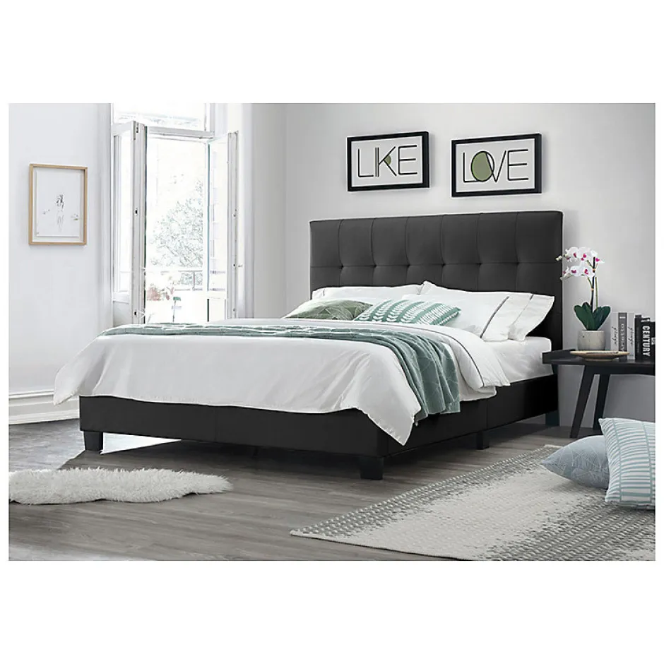 Meubletmoi Lit double 160 x 200 cm en simili noir + sommier fixe - PANDORA Best