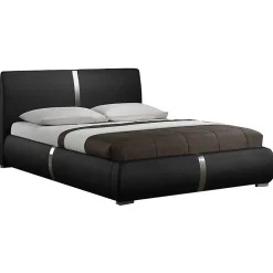Meubletmoi Lit double 140 x 190 cm en simili noir et métal + sommier fixe - EDEN Sale