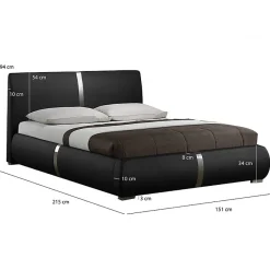 Meubletmoi Lit double 140 x 190 cm en simili noir et métal + sommier fixe - EDEN Sale