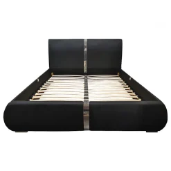 Meubletmoi Lit double 140 x 190 cm en simili noir et métal + sommier fixe - EDEN Sale