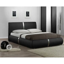 Meubletmoi Lit double 140 x 190 cm en simili noir et métal + sommier fixe - EDEN Sale