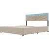 Simple Life Lit Double 160 X 200 Cm, Rembourré Avec 4 Tiroirs Et LED, Sommier à Lattes, Lin Beige Outlet