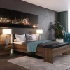 Meubletmoi Lit double 160 x 200 décor chêne foncé et noir avec LED - RIVIERA Online
