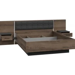 Meubletmoi Lit double 160 x 200 décor chêne foncé et noir avec LED - RIVIERA Online